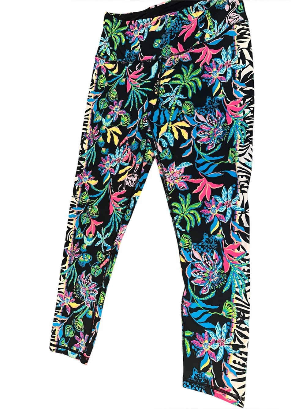 Lilly Pulitzer Black Multicolor Tropical Floral Zebra-Trim Leggings